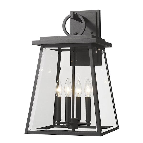Z-Lite Broughton Outdoor Wall, 4-Light, 12.5 In.W x 13.25 In.L x 21 In.H, Black/Clear Beveled 521B-BK - main